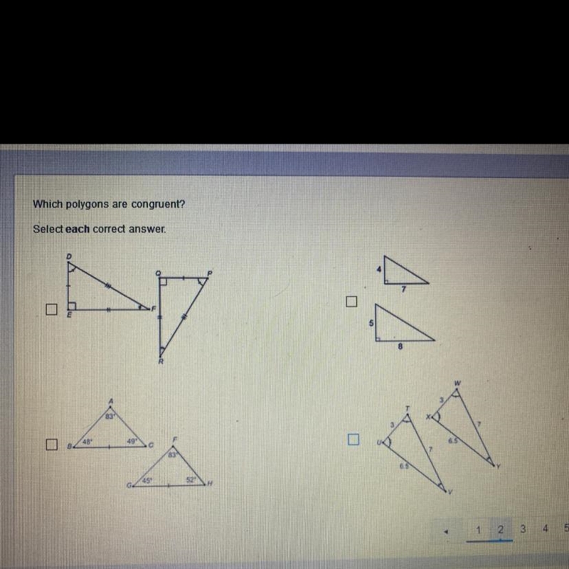 Which polygons are congruent? Select each corred answer-example-1