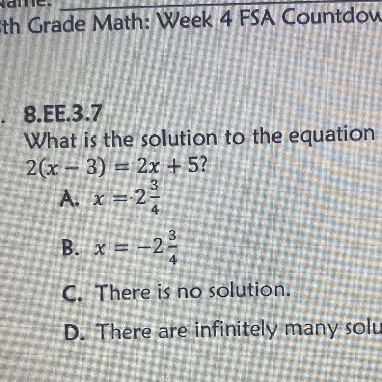 2(x - 3) = 2x + 5? Need Help Now-example-1