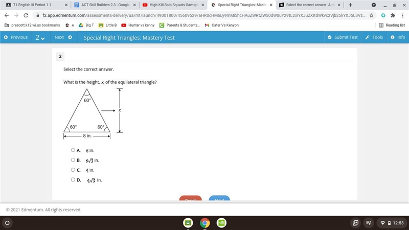 What is the height, x, of the equilateral triangle?-example-1