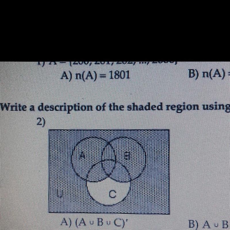 Write a description of the shaded area region using the symbols A, B, C, u, n, -, and-example-1