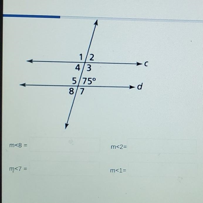 In the figure, c // d. What are the measures of <1 and <2? Enter your answers-example-1