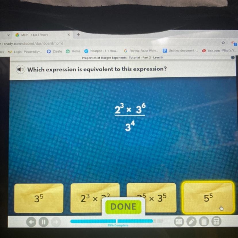 Which expression is equivalent to this expression? 2² x 36 34-example-1