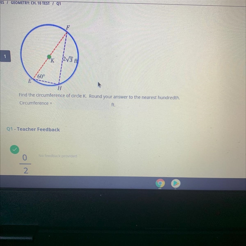 PLEASE HELP!! Find the circumference of circle K. Round your answer to the nearest-example-1