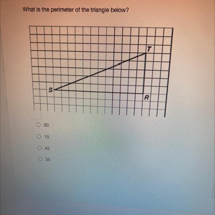 What is the perimeter of the triangle below? O 30 015 0 42 O 35-example-1