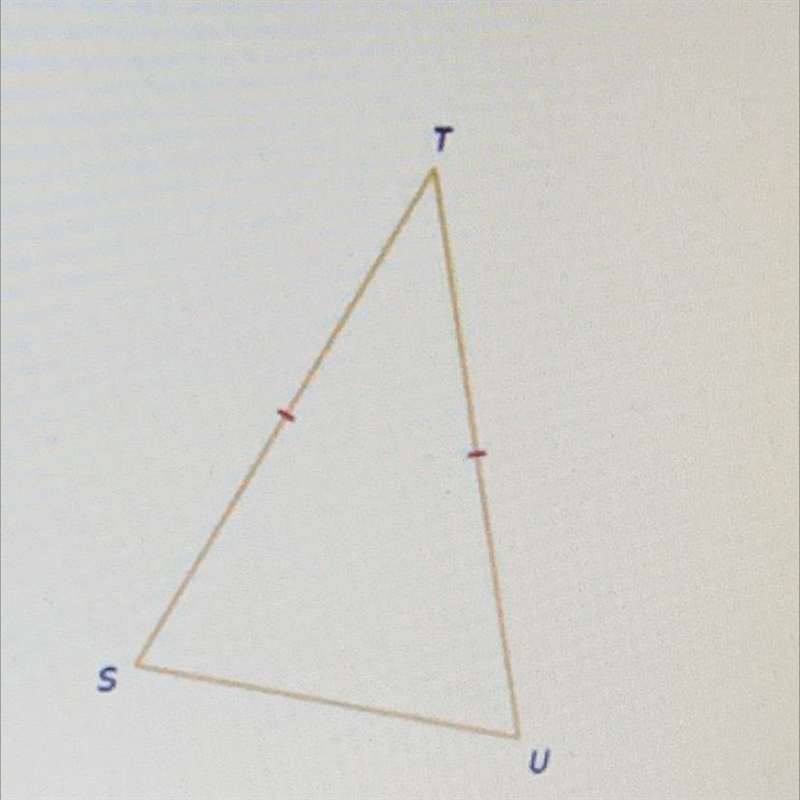 An isosceles triangle is shown. Which two angles must be congruent?-example-1