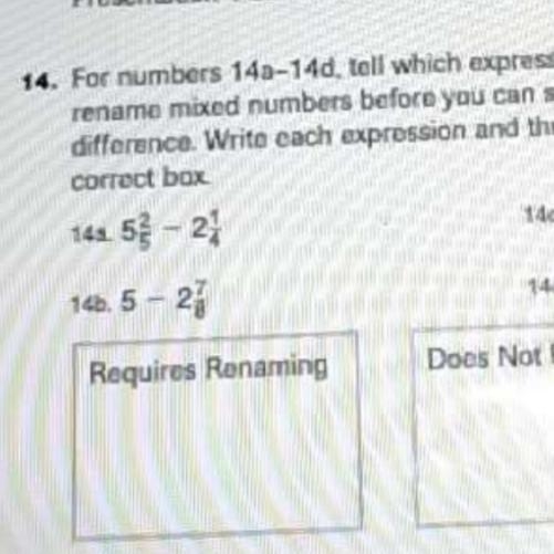 Does 5 2/5 require renameing to be subtracted bye 2/14-example-1