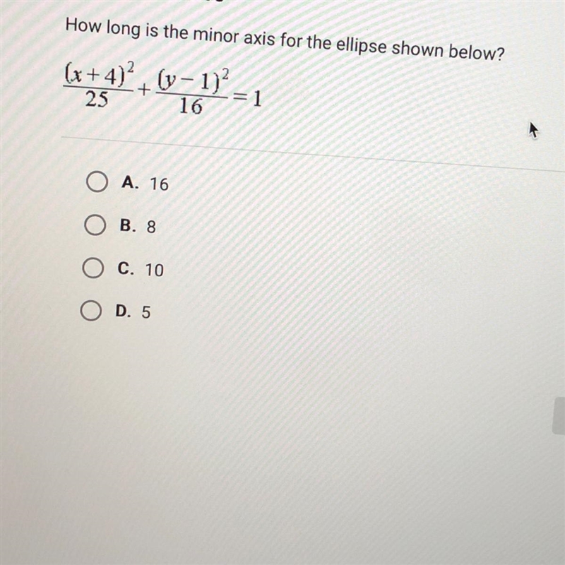 HELP. How long is the minor axis for the ellipse shown below?-example-1