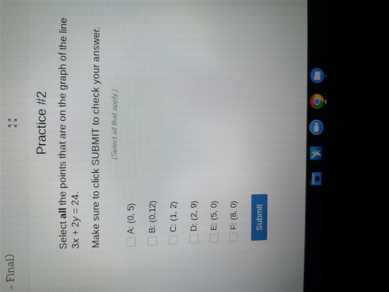 Select all the points that are on the graph of the line 3x+2y=24-example-1