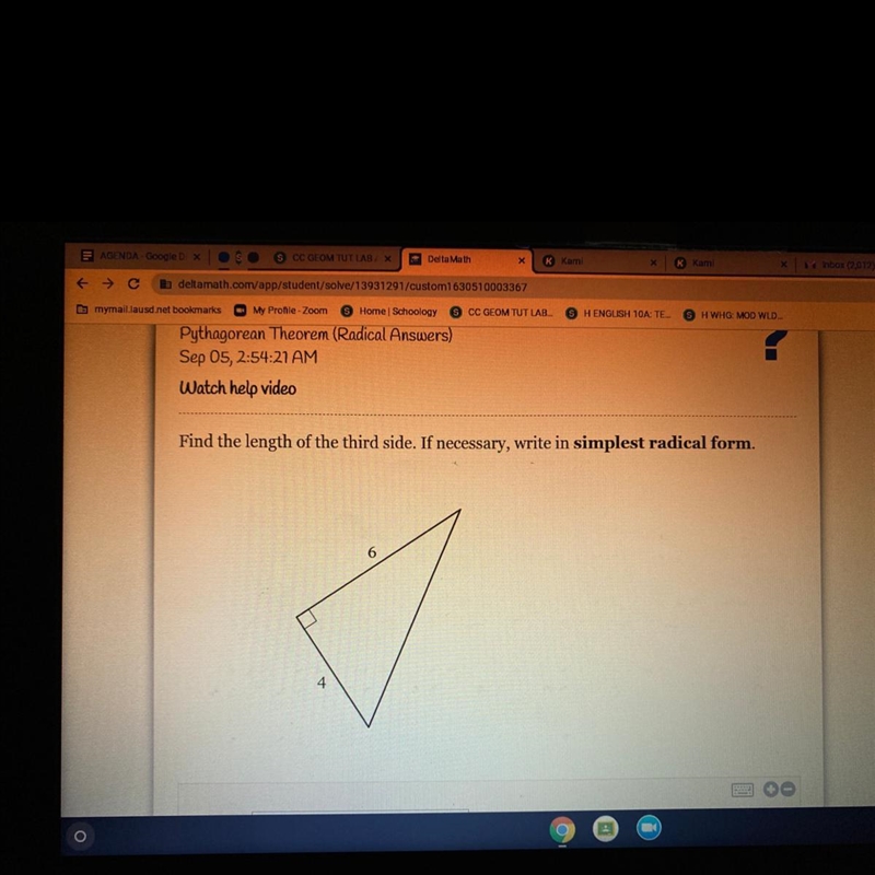 Find the length of the third side. If necessary, write in the simplest radical form-example-1