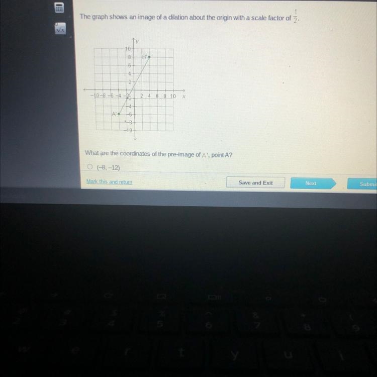 The graph shows an image of dilation about the origin with a scale factor of 1/2-example-1