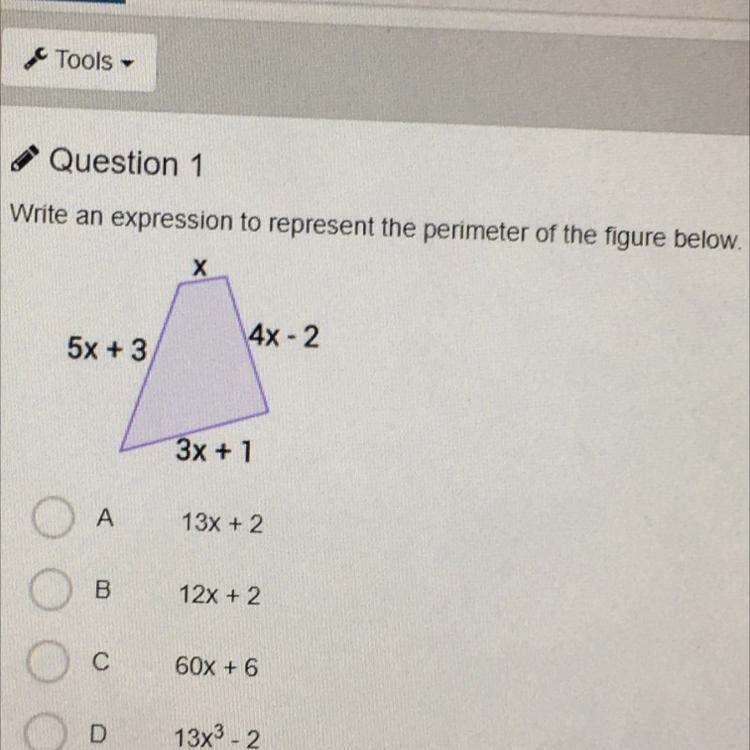 Write an expression to represent the perimeter of the figure below. х 44-2 5x + 3 3x-example-1