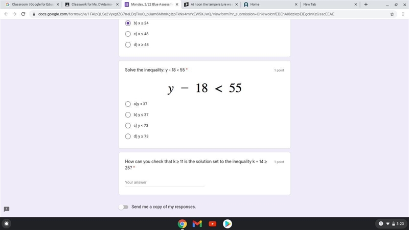 Solve the inequality: y - 18 < 55-example-1