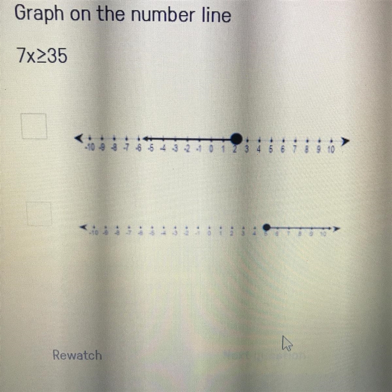 Graph on the number line 7x>35 2 3 4 5 6 7 8 9 10-example-1