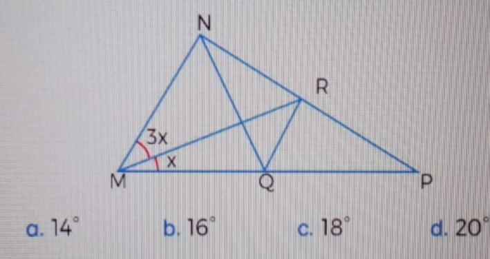 If MN=NQ and MQ=QR=RP, calculate for x​-example-1