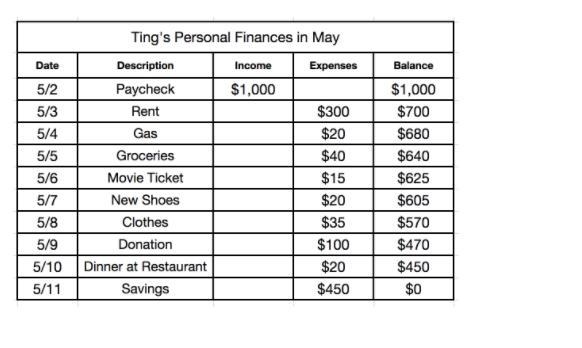 Please help me. Based on the financial record shown below, how much did Ting donate-example-1