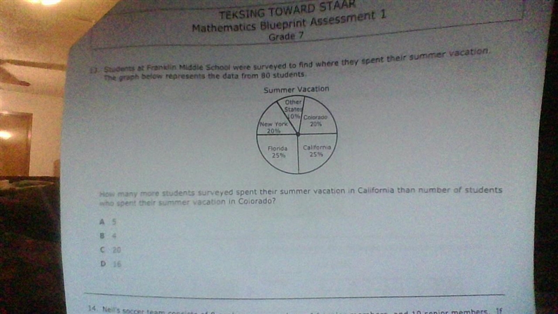 Students at franklin middle school were serveyed to find where they spent there summer-example-1