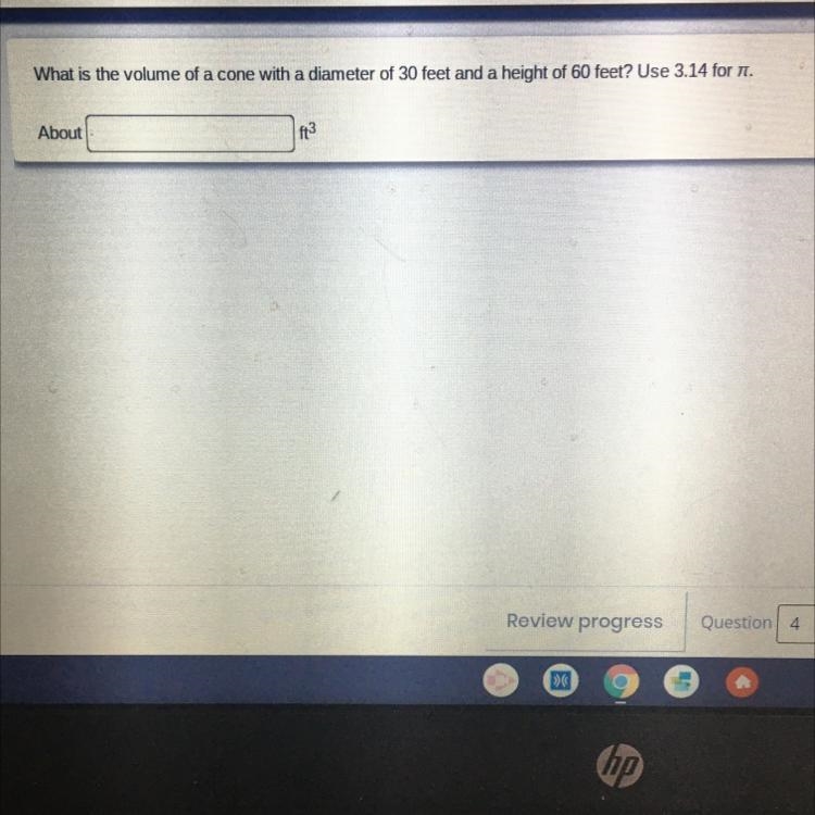 What is the volume of a cone with a diameter of 30 feet and a height of 600 feet? Use-example-1