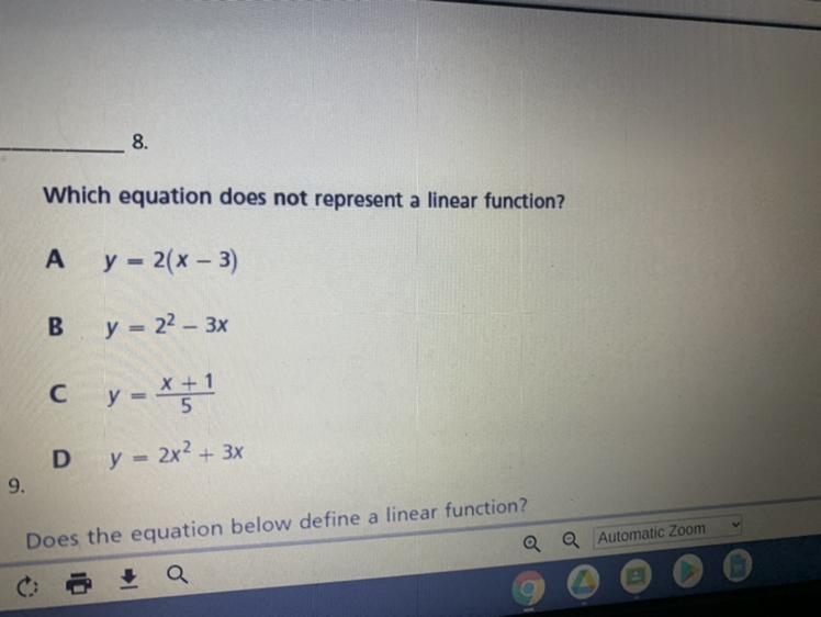 Which equation does not represent a linear function￼-example-1