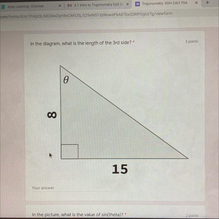 In the diagram what is the length of the 3rd side?-example-1