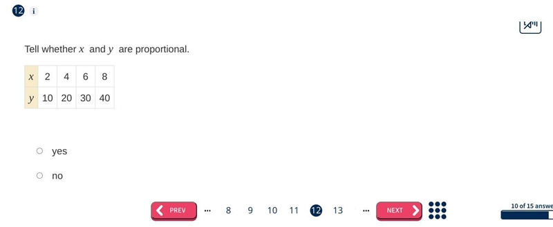 Tell whether x and y are proportional.-example-1