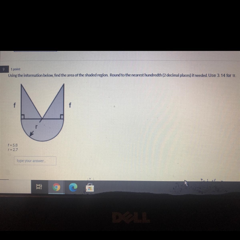 9 1 point Using the information below,find the area of the shaded region Round to-example-1