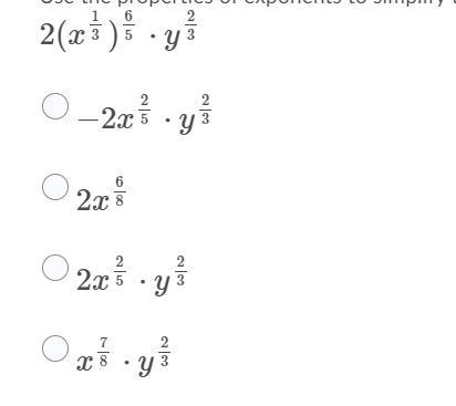 HELP!!! Use the properties of exponents to simplify the expression:-example-1