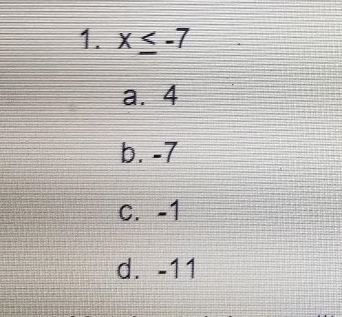 X less than or equal to negative 7 ​-example-1