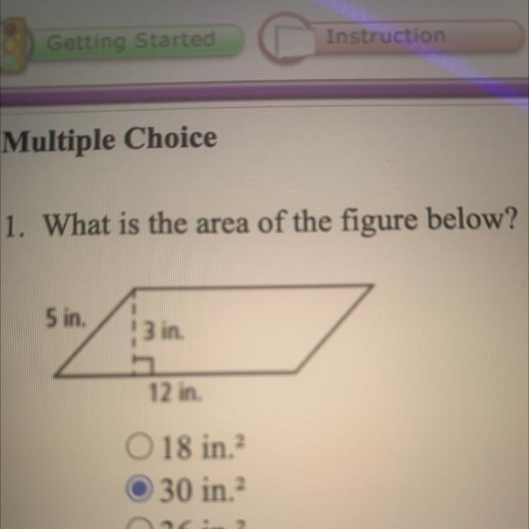 What is the area of the figure below? 5 in 13 in 12 in-example-1