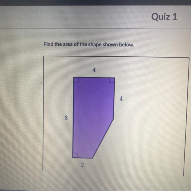 Find the area of the shape shown below.-example-1