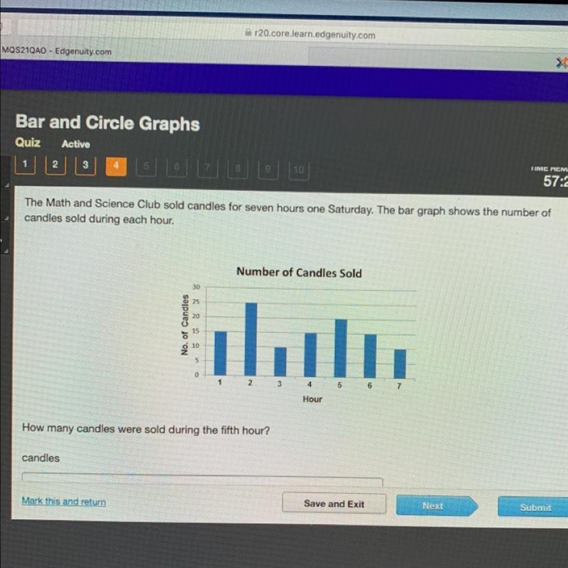 The Math and Science Club sold candles for seven hours one Saturday. The bar graph-example-1