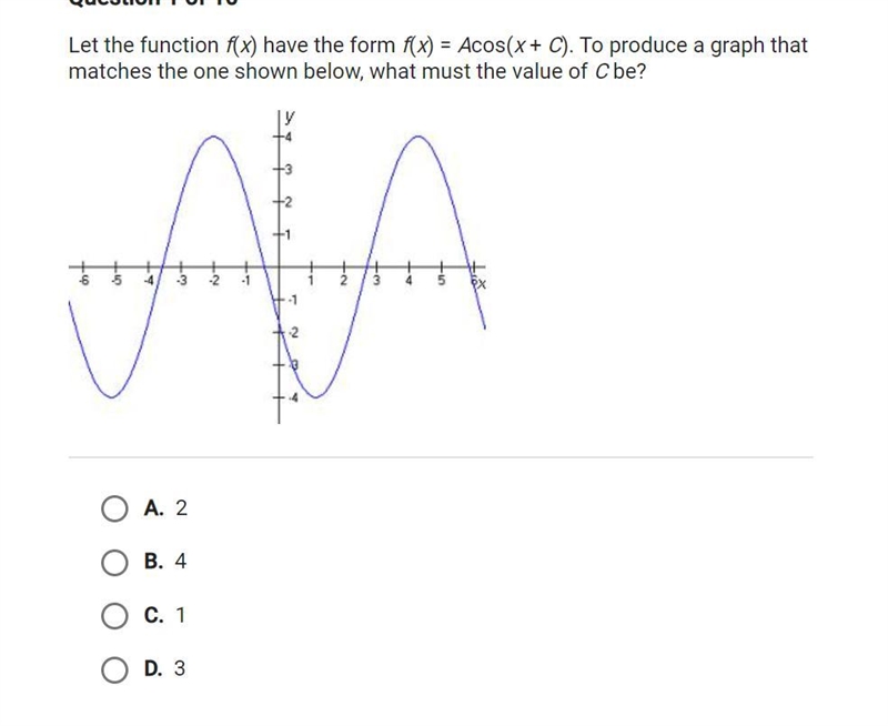 NEED HELP ASAP Let the function f(x) have the form f(x) = Acos(x+C). To produce a-example-1