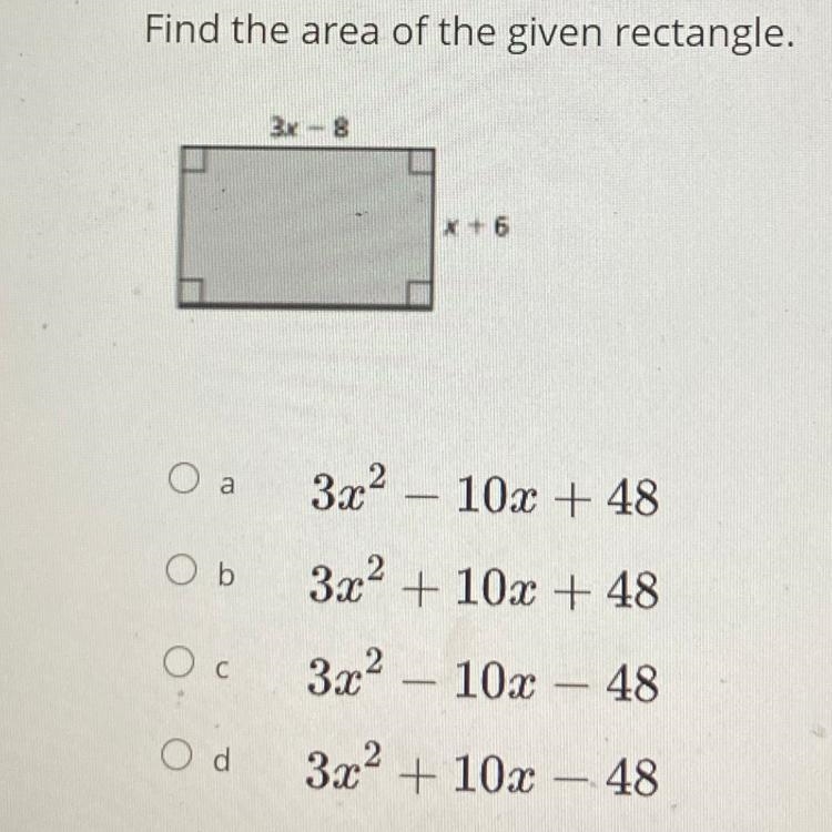 Find the area of the given rectangle.-example-1