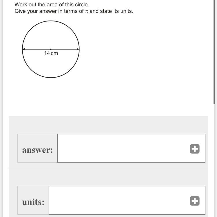 Work out the area of this circle. Give your answer in terms of pie and state it’s-example-1