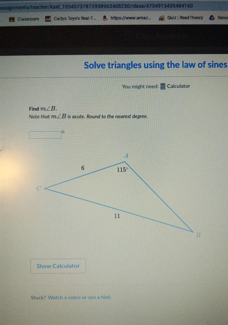 Solve triangles using the law of sines please show all work ​-example-1