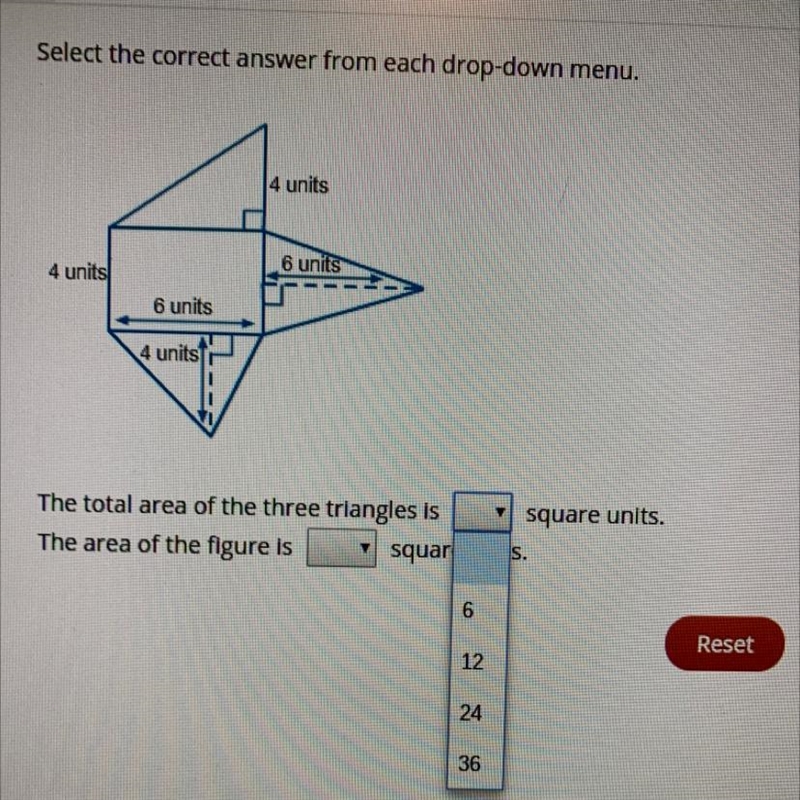 34 Select the correct answer from each drop-down menu. 4 units 4 units 6 units 6 units-example-1