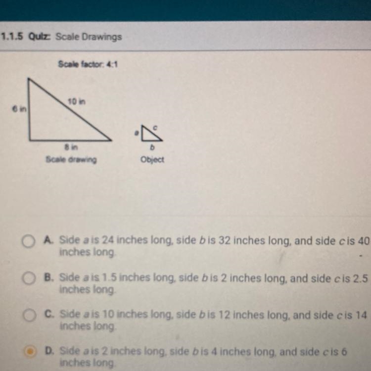 Use the given scale factor and the side lengths of the scale drawing to determine-example-1