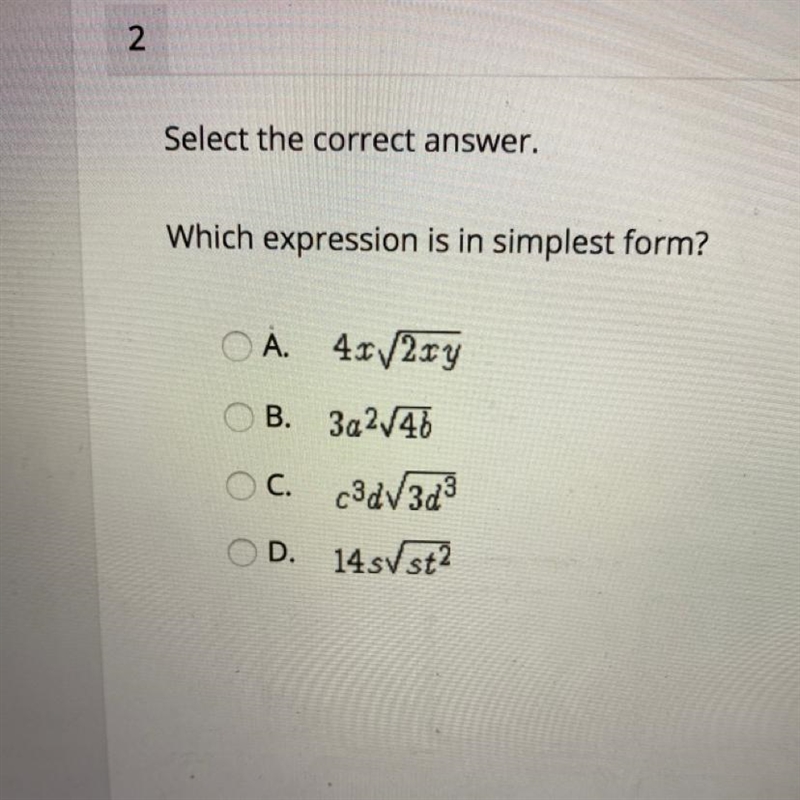 Select the correct answer which expression is in its simplest form?-example-1