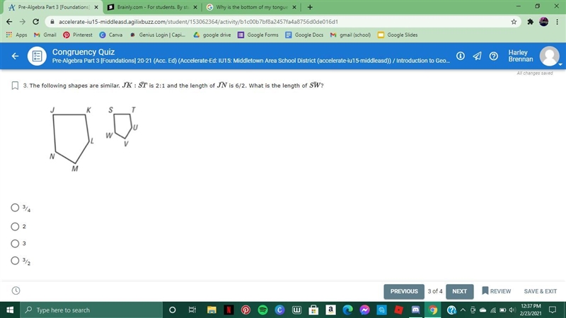 The following shapes are similar. JK:ST is 2:1 and the length of JN is 6/2. What is-example-1