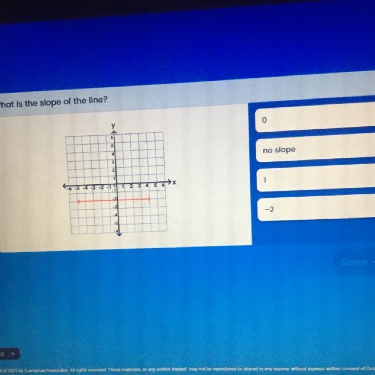 What is the slope of the line? A.0 B.no slope C.1 D.-2-example-1