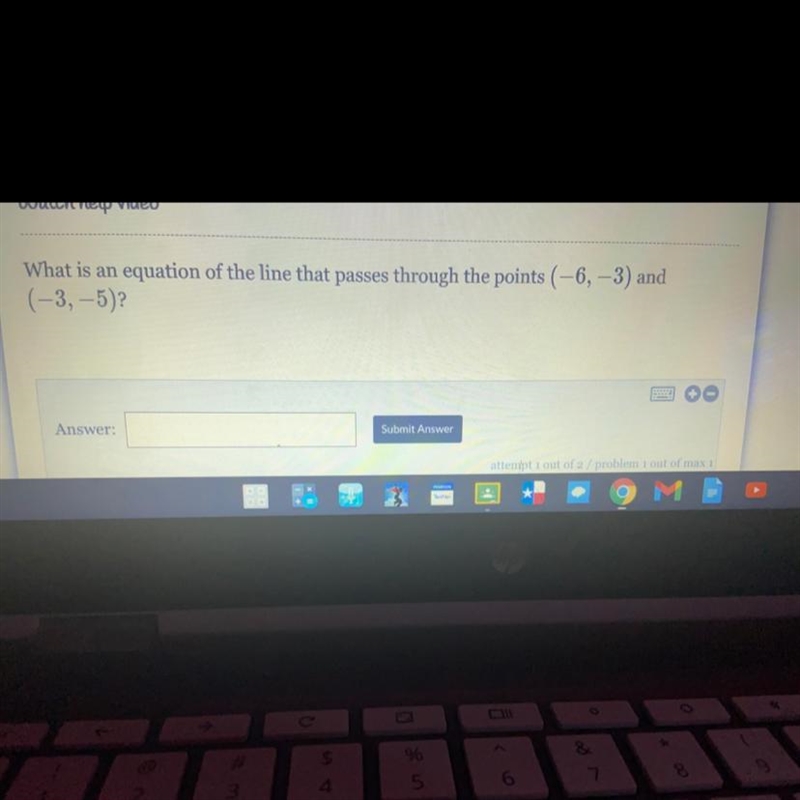 What is an equation of the line that passes through the points (-6, -3) and (-3, -5)?-example-1