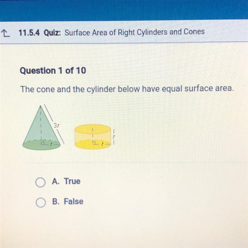 The cone and cylinder below have equal surface area-example-1