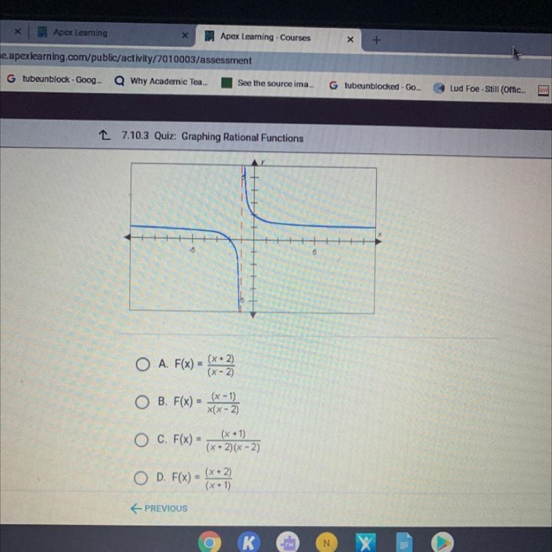 Which of the following rational functions is graphed below?-example-1