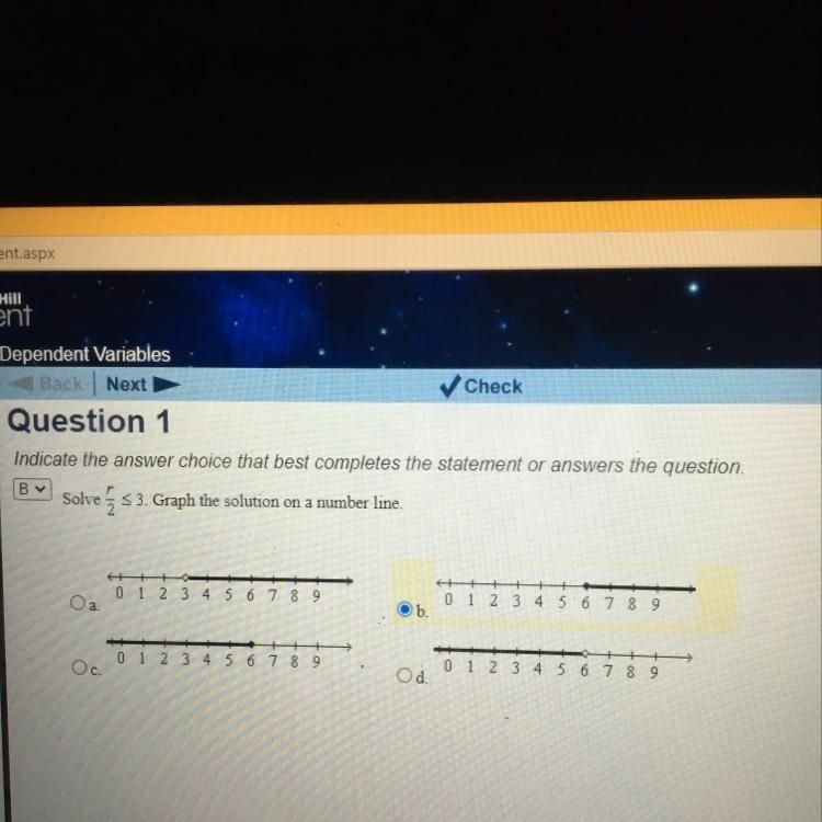 Back Next Check Question 1 Indicate the answer choice that best completes the statement-example-1