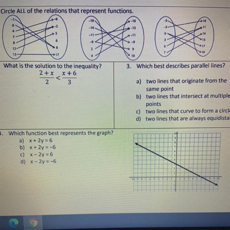 1. Circle ALL of the relations that represent functions.-example-1