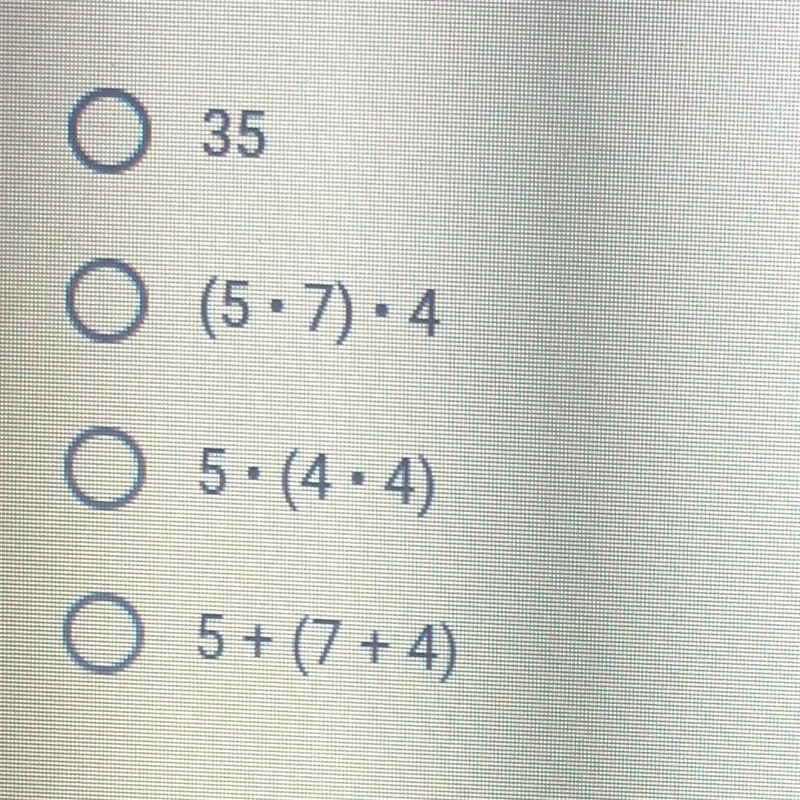 Which of the following is equivalent to 5 • (7 • 4)?-example-1