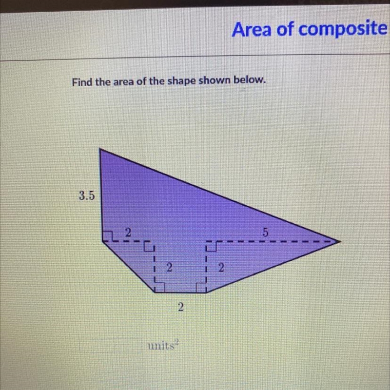 Find the area of the shape shown below.-example-1