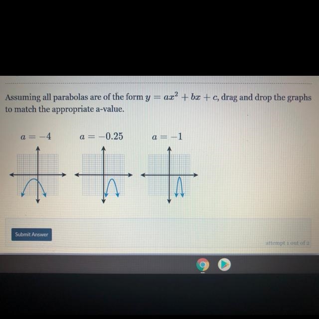 assuming all parabolas are of the form y = ax^2 + bx + c drag and drop the graphs-example-1