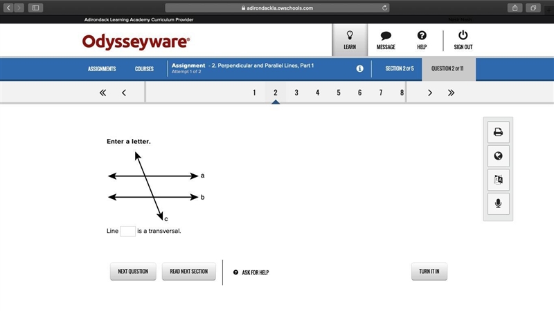 Enter a letter. Line is a transversal.-example-1