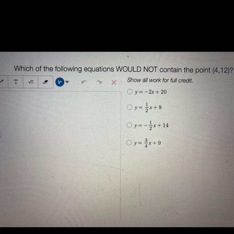 Wich of the following equations would NOT contain the point (4,12)-example-1