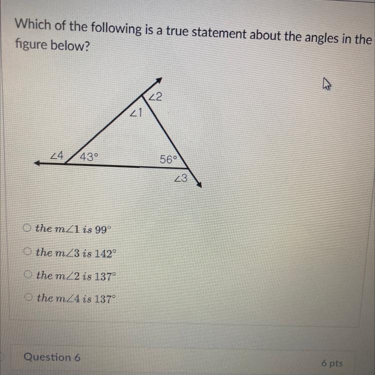 Which of the following is a true statement about the angles in the figure below? 22 21 24 43° 56 23 them-example-1